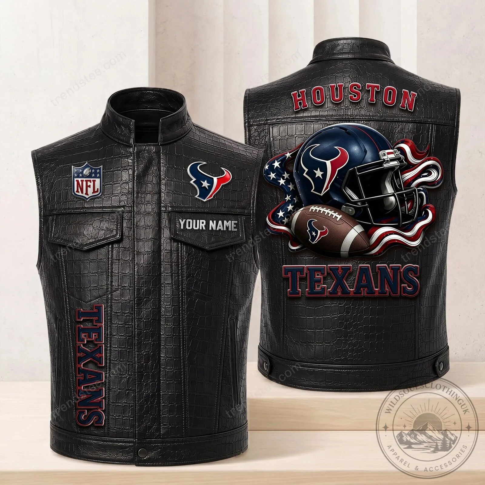 Houston Texans NFL Football Team Custom Name Leather Vest 1 Houston Texans NFL Football Team Custom Name Leather Vest
