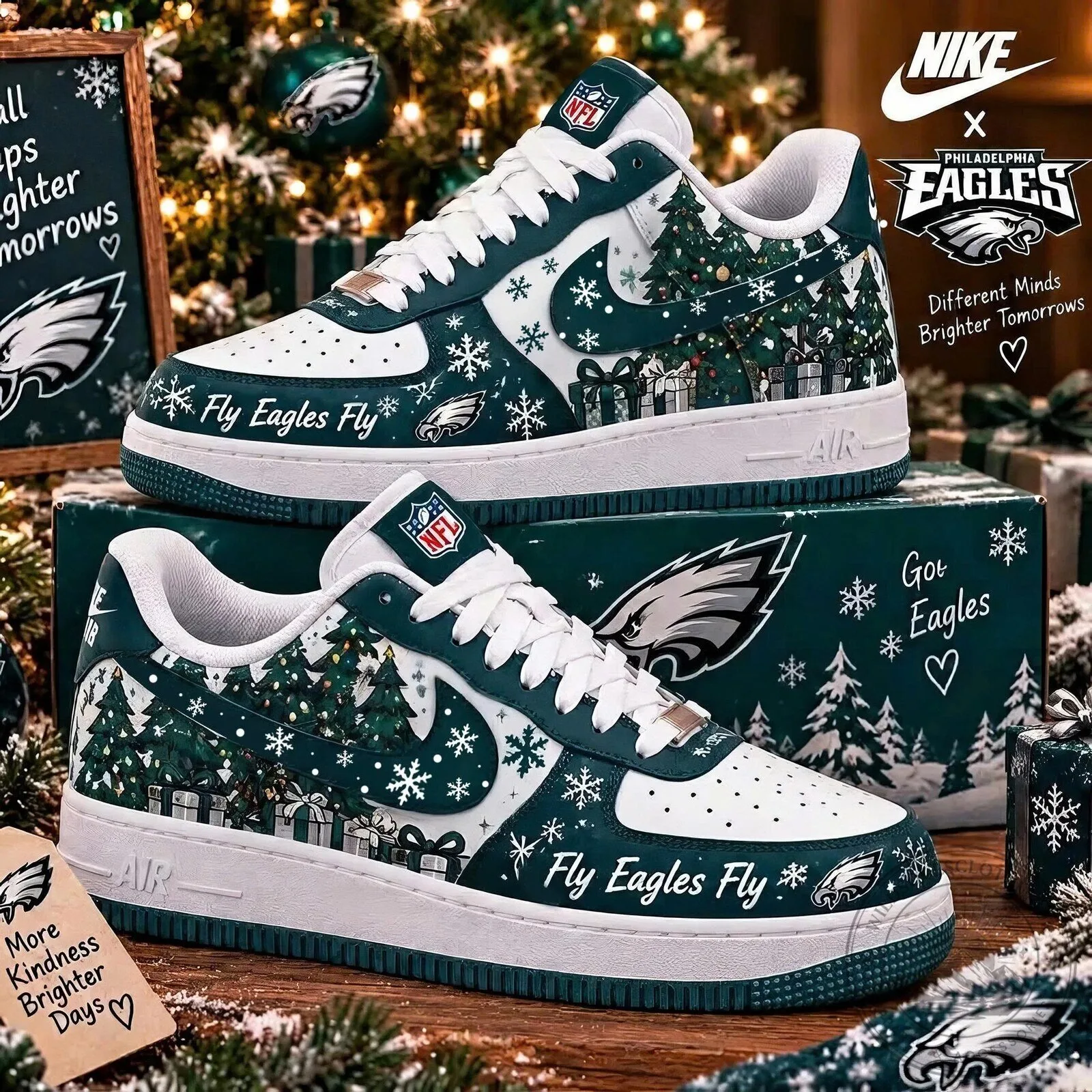 Philadelphia Eagles Christmas Tree Holiday Custom Design Sneakers Shoes