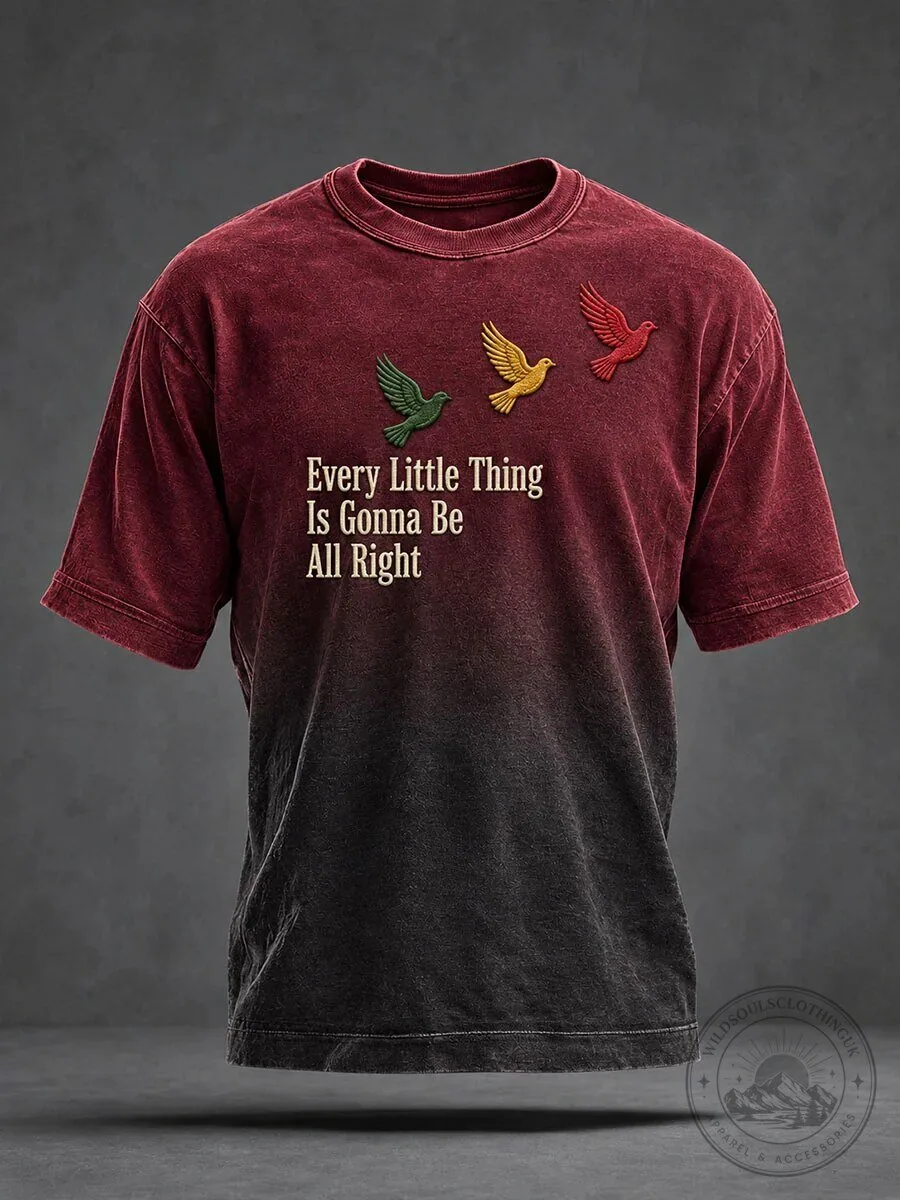 Every Little Thing Is Gonna Be All Right Washed T-Shirt with Birds 1 Every Little Thing Is Gonna Be All Right Washed T-Shirt with Birds