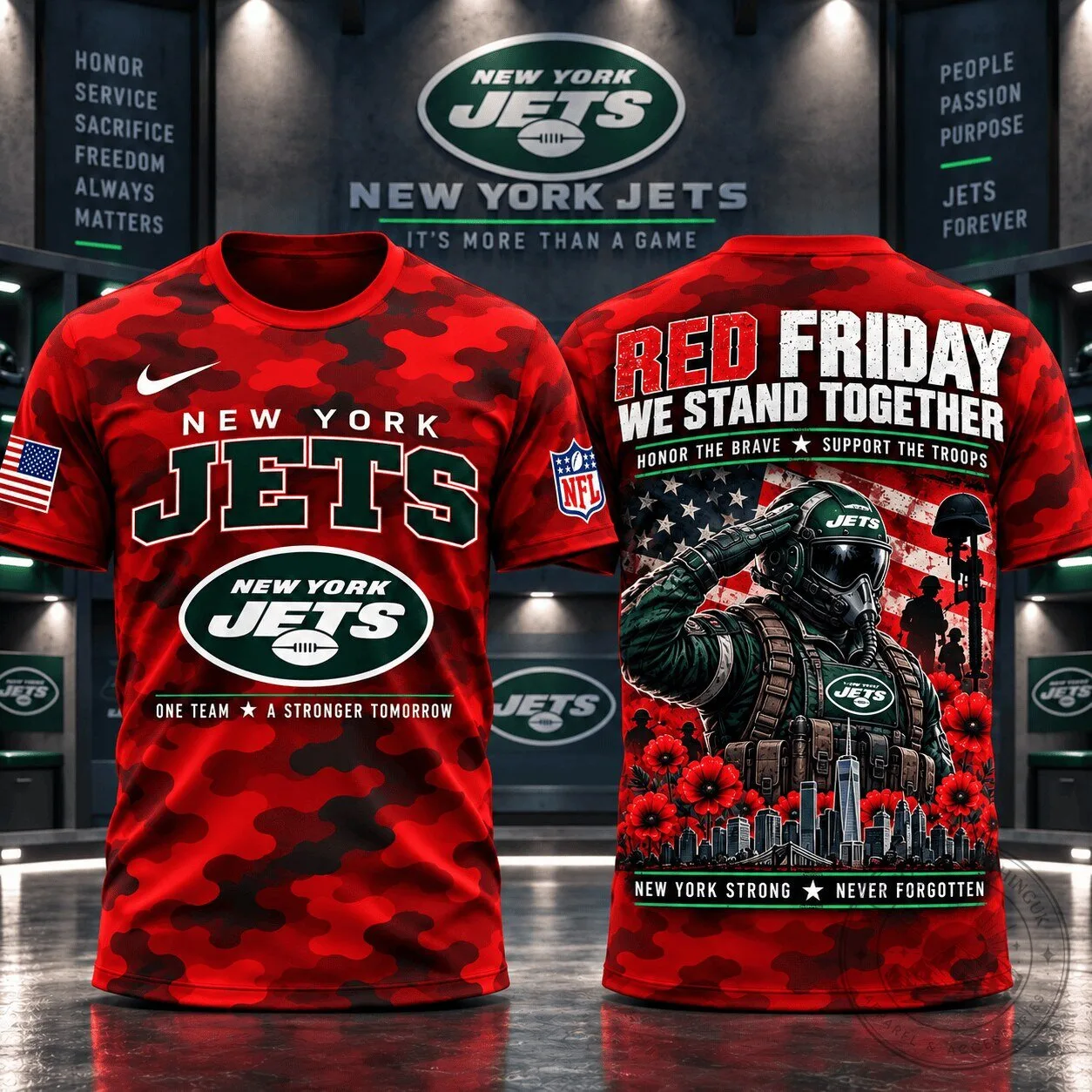 Red Friday New York Jets Remember Everyone Deployed Camouflage T-Shirt