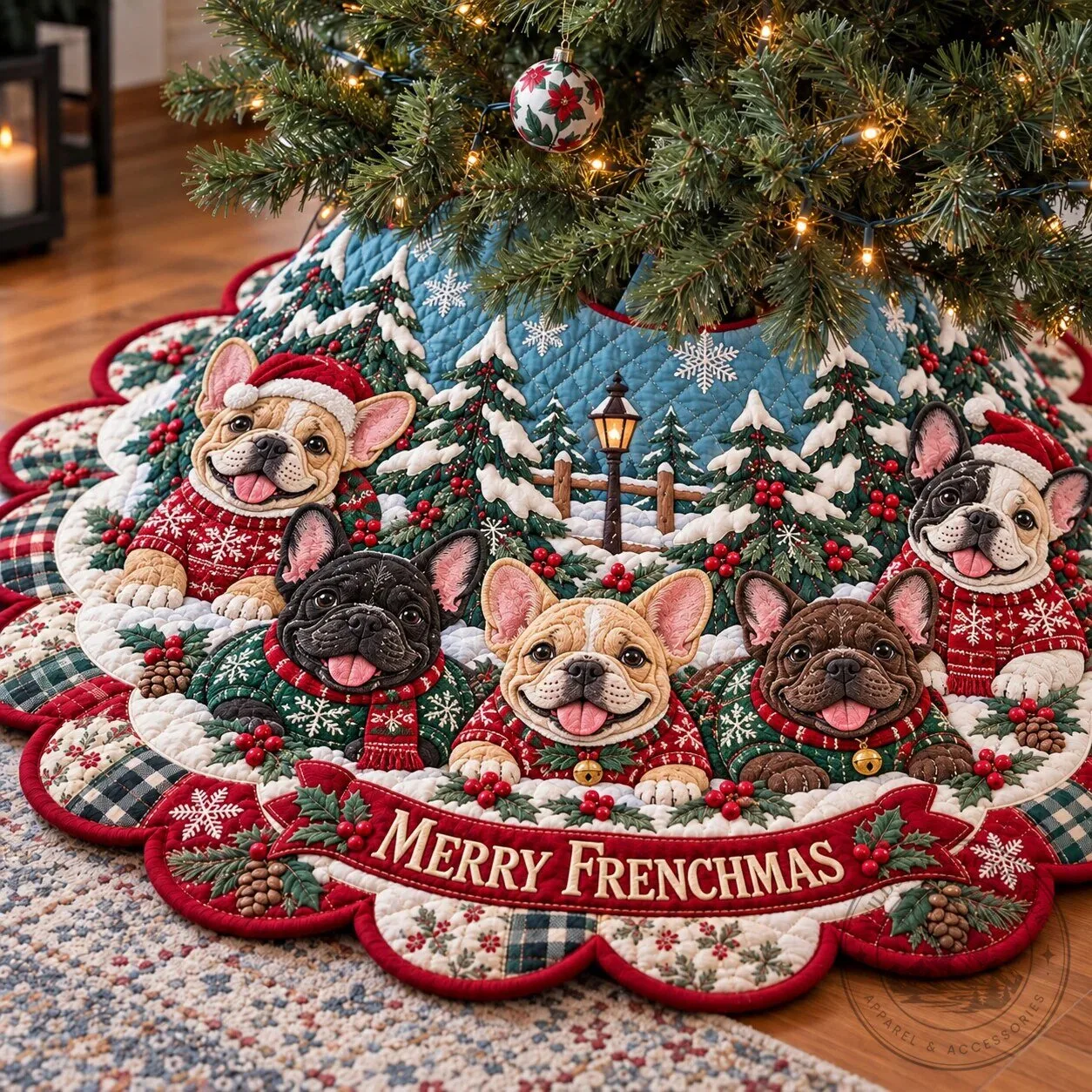 Merry Frenchmas French Bulldog Christmas Tree Skirt Holiday Decor 5 Merry Frenchmas French Bulldog Christmas Tree Skirt Holiday Decor